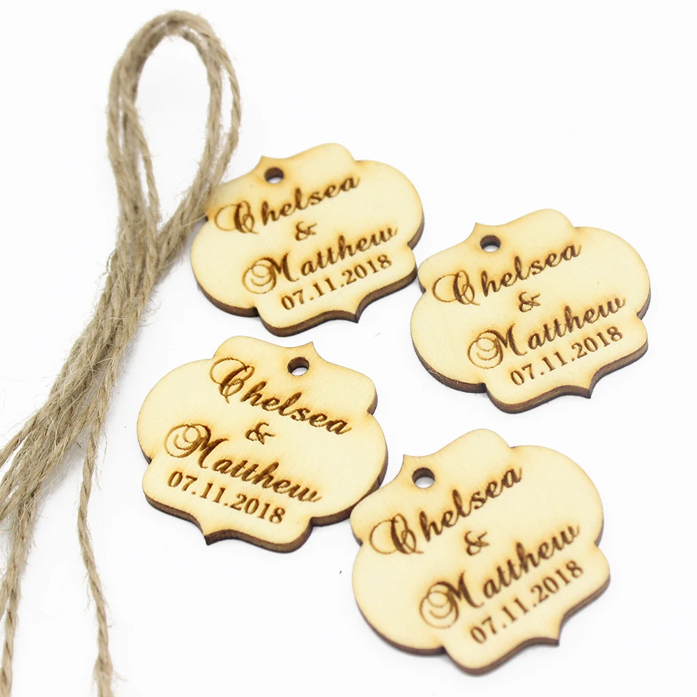 60pcs 1.57" Custom Engraved Wooden Gift Tags Wedding Name Tags Fancy