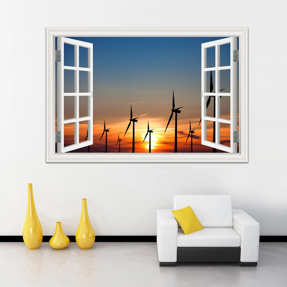Одна штука Настенная Наклейка s Windmill красивый пейзаж обои ПВХ виниловая роспись