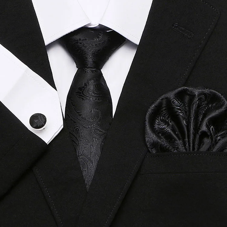 2019 Для мужчин галстук 100% шёлковый жаккардовый тканый галстук носовой платок запонки устанавливает для официального Свадебная деловая