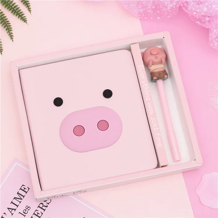 

1 set Creative Student Gifts Kawaii Pink Cartoon Pig Notebook journey/Travel Girl's Secret Diary Book With a Cute Pig Pen