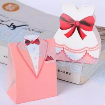 

100pcs/lot Bridal Gift Cases Pink Groom Tuxedo Dress Gown Wedding Favor Candy Box Creative Sweets Candy Packaging Boda Regalo