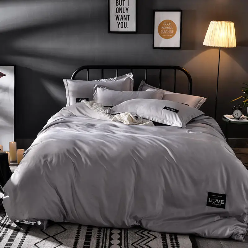 

Bedding set Luxury Bed sheet Northern Pure Color Cotton 4pcs set Quilt cover Blue Domestic Bed comforter King Queen XHS0057