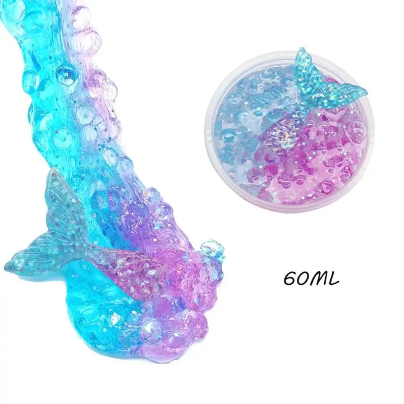 

Relieve Stress Toys Mermaid Color Crystal Soil for Home Decoration Kids Gift Color Mixing Mud Fish Tail Clay Mold 60ml