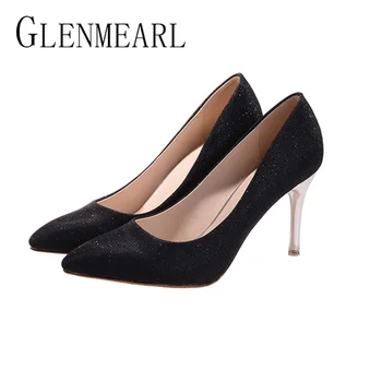 

2019 New Thin Heel Pumps Women's Shoes Brand Bling Sexy Spring Women High Heel Shoes For Female Single Pumps Wedding Shoes25