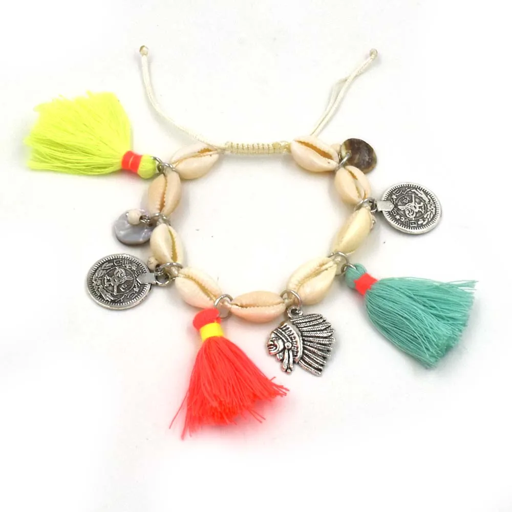 New Handcraft Friendship Bracelets Tassel Charm Bracelets Bangle Sea Bach Shell Stone Beaded Bohemia Bracelets For Summer Women