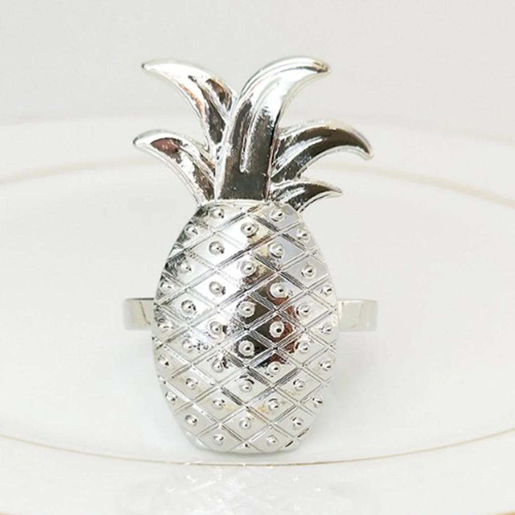1Pcs Gold Silver Rose Gold Aluminium Restaurant Table Napkin Rings Holder Pineapple Design For Wedding Banquet Table Decoration