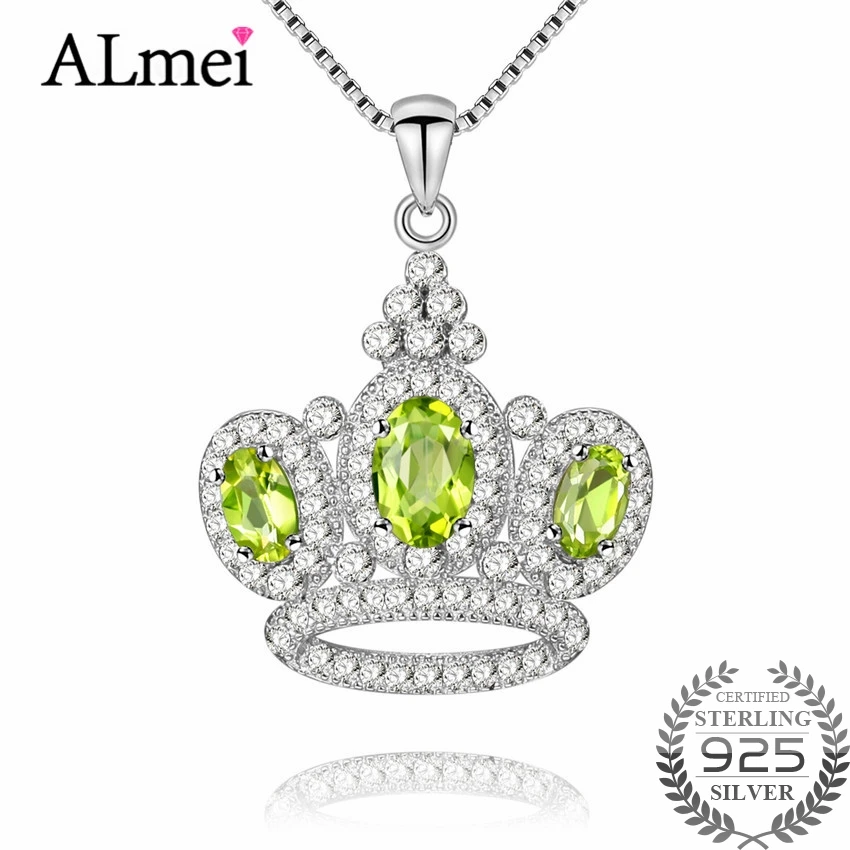 Almei Корона 0.9ct Перидот благородная Королевская корона ожерелье из подлинного