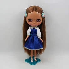 Коричневые волосы Обнаженная кукла blyth черная кожа фабрика кукла NNNkh