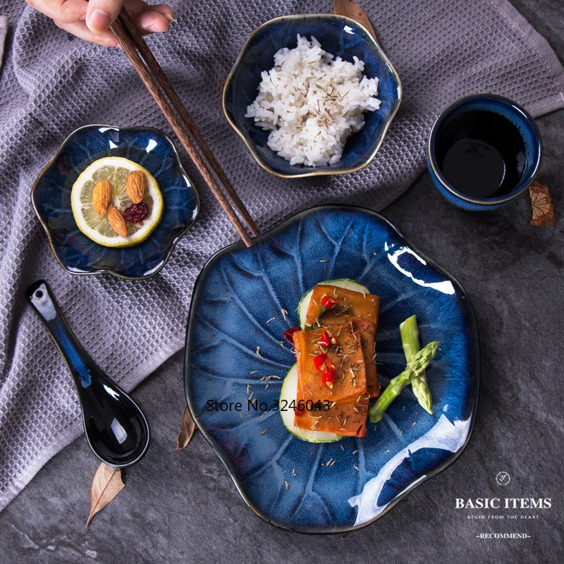 

Japanese kiln color change one person 5 piece set ceramic cutlery set matching dish spoon cup plate hotel restaurant tableware