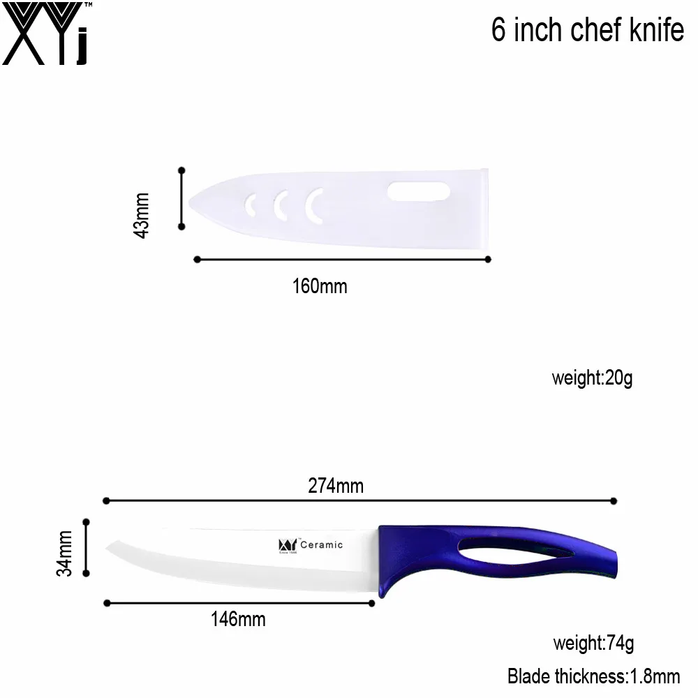 XYJ абсолютно Нескользящая ручка кухонный нож отличного качества 6 дюймов Керамический нож шеф-повара белый+ фиолетовый кухонные аксессуары Лидер продаж