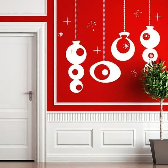 Mid Century Style Gold Ornaments Wall Decal Sticker set - Holiday Decorations - Party Decorations