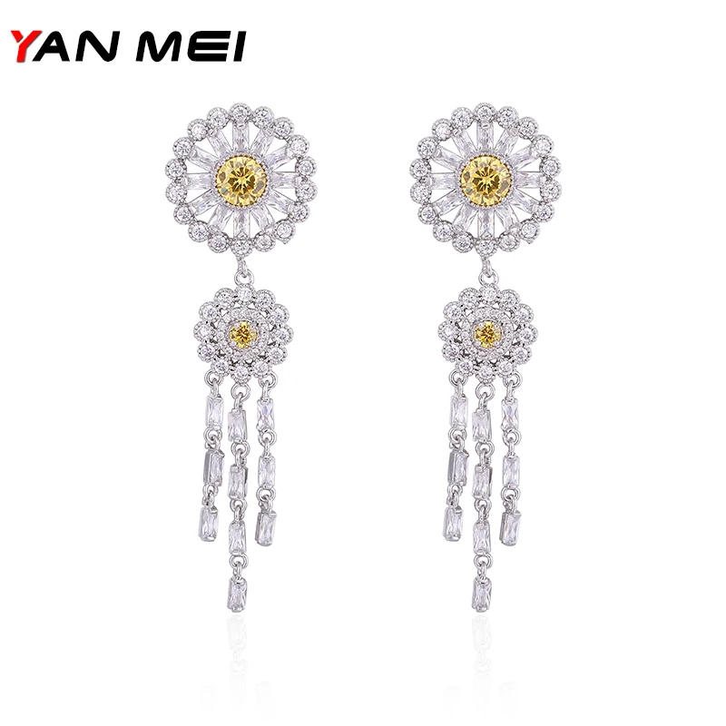 Top Quality Round Flower Shape Long Earrings Fashion Cubic Zircon Earring For Women Boucles D