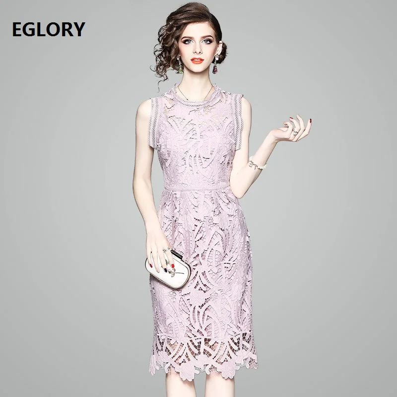 

Hollow Out Lace Dress 2019 Summer Party Elegant Women Crochet Lace Embroidery Sleeveless Purple Green Black Dress Lace Clothing