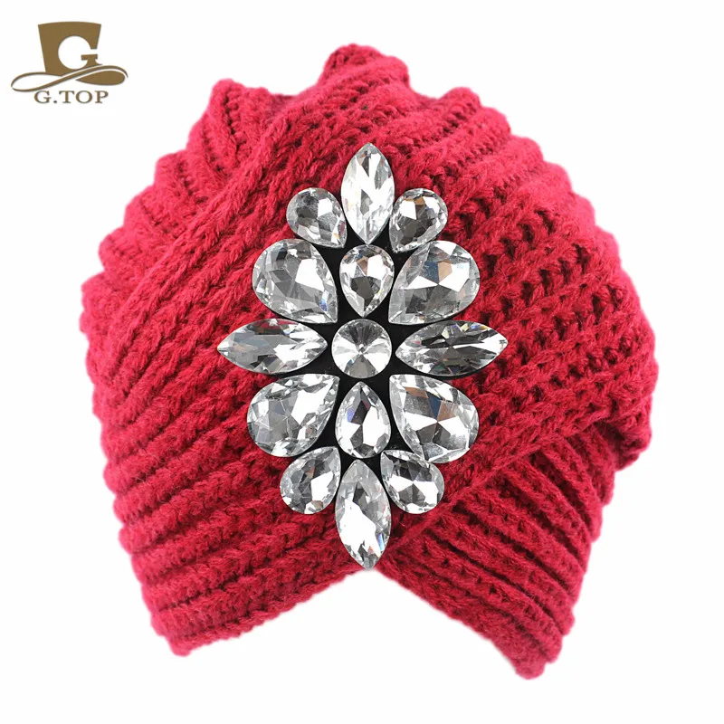 Новая модная зимняя одежда, Bling Beanie шляпа Стразы вязаная чалма Скалли Кепки