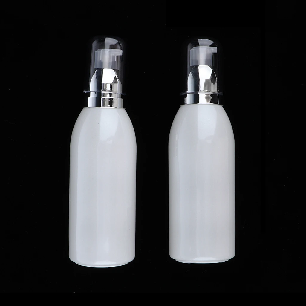 2pcs/set Empty Glass Lotion Cosmetic Face Cream Bottles Airless Pump Dispenser Use As Emulsion Bottles Clear Lotion Container