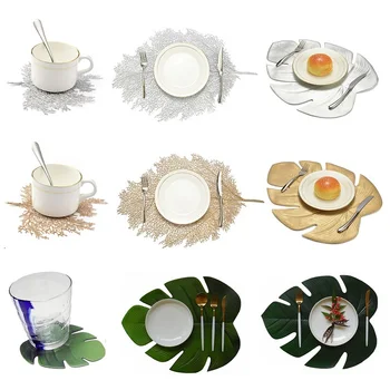

Placemat for dining table Coasters Lotus Leaf Leaf Simulation Plant PVC Cup Coffee Table Mats Kitchen Christmas Home Decor
