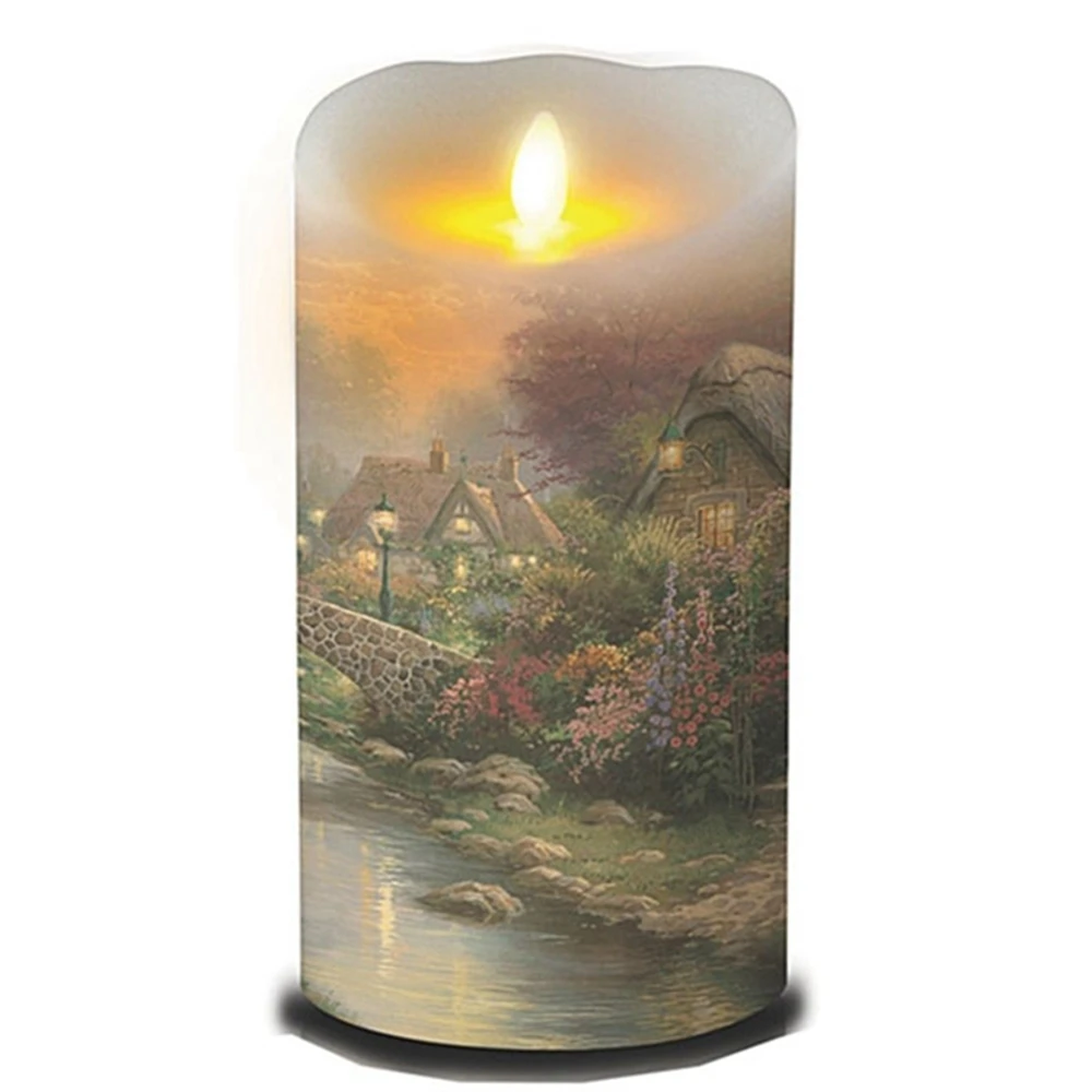 

Ksperway LED Flameless Wax Pillar Candle With Thomas Kinkade Bridge 3.5*7 Inch
