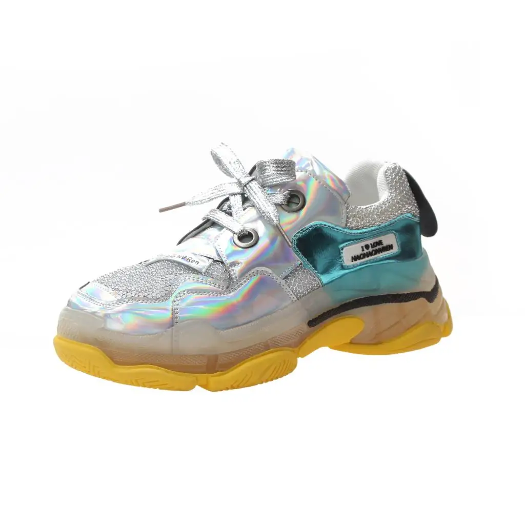 

Spring Women Chunky Sneakers Harajuku Casual Dad Shoes Platform Sneakers Transparent Jelly Sole Breathable Mesh crystal Sneakers