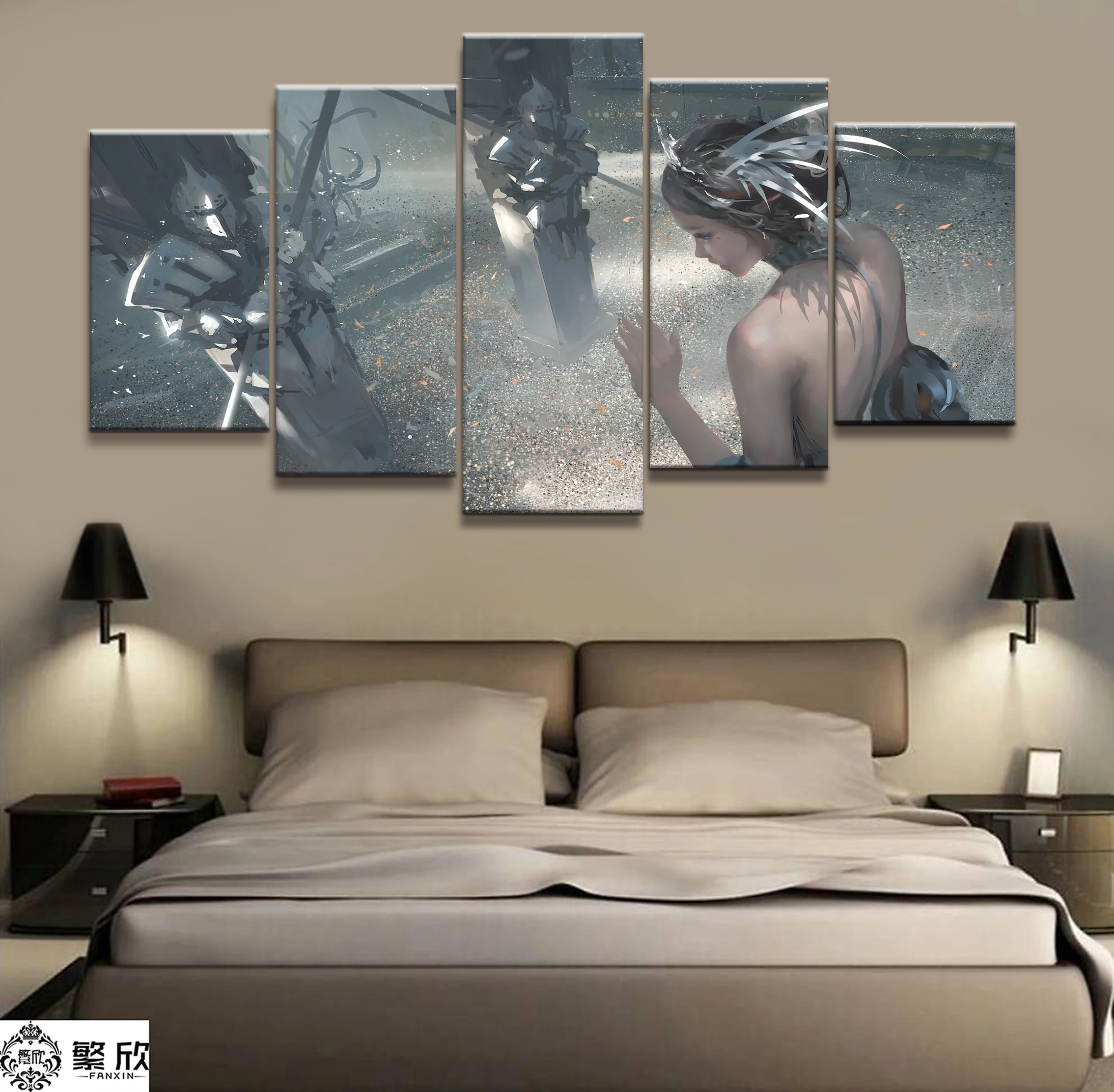 

Home Decor Modular Canvas Picture 5 Piece WLOP Ghost Blade Angel Princess Anime Painting Poster Wall For Home Canvas Wholesale