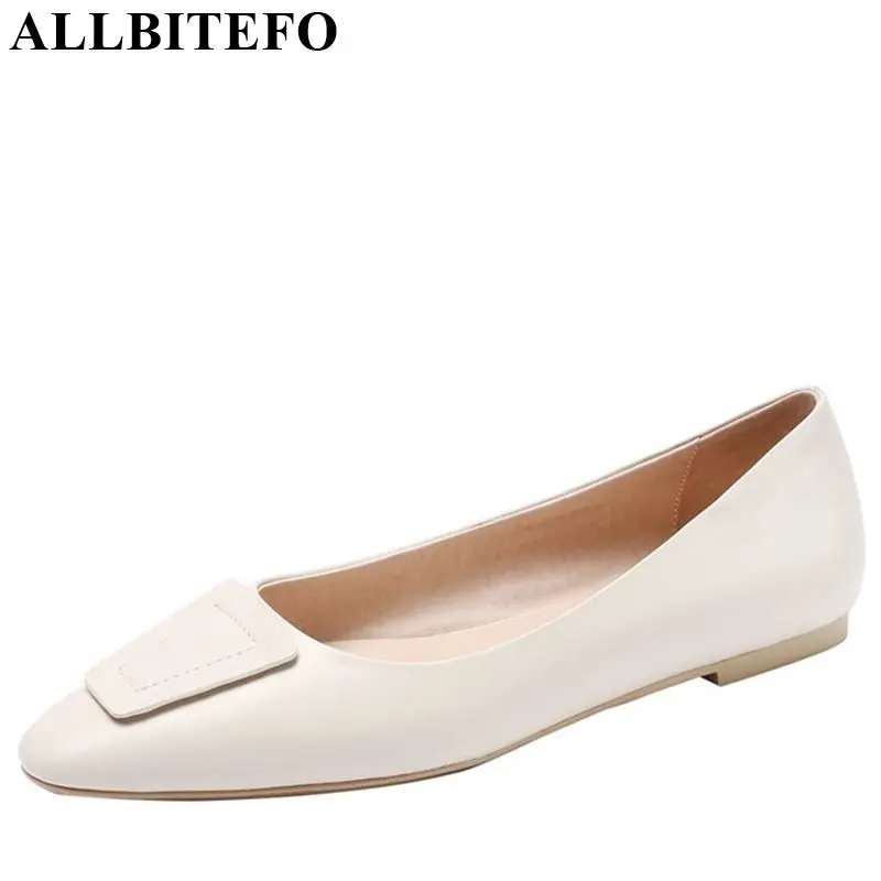 

ALLBITEFO brand genuine leather concise flat heel shoes slip-on fashion women flats sneakers shoes spring leisure shoes flats