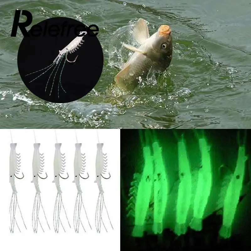 Relefree 5 Pcs Luminous Glow In The Dark Shrimp Sabiki Fishing Lure