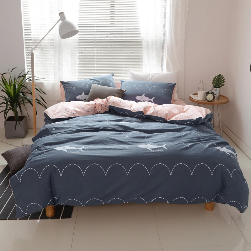 

Small shark print duvet cover set bedlinens 100% cotton Twin Queen King size bedding sheets