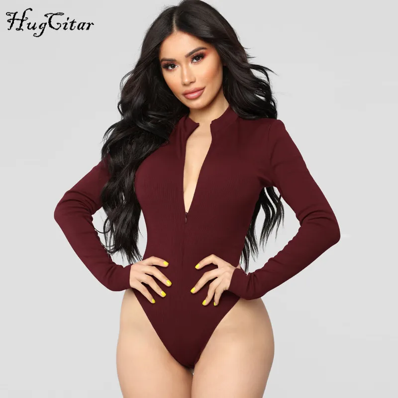 Hugcitar long sleeve zipper high neck bodycon sexy solid body 2018 autumn winter women fashion club bodysuit Hugcitar long sleeve zipper high neck bodycon sexy solid body 2018 autumn winter women fashion club bodysuit