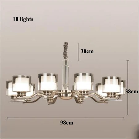 Современные никелевые металлические светодиодные люстры для гостиной, хрустальные светодиодные подвесные люстры, лампы для столовой, подвесные светильники - Цвет абажура: 10 lights