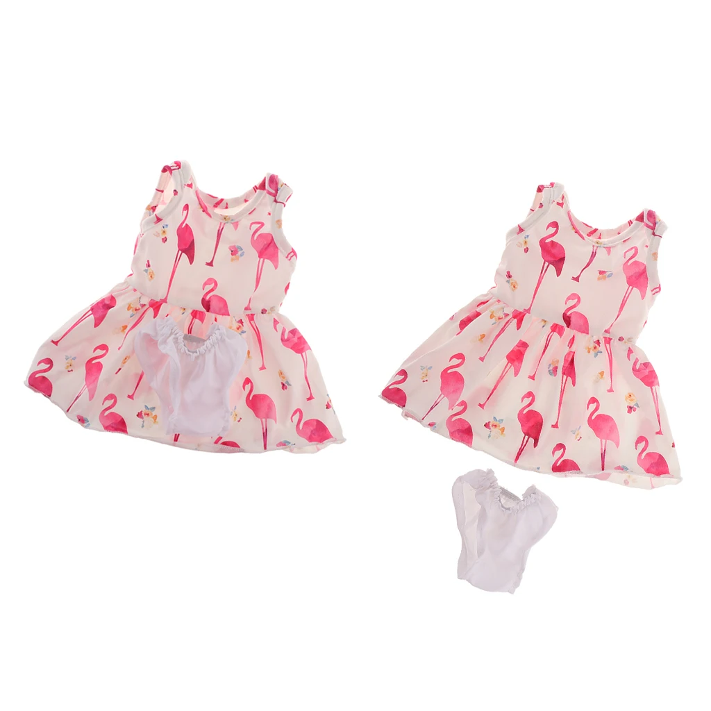 2 Set 1/4 Scale Doll Clothes Girl Skirt & Underpants Outfits 18 inch BJD Dolls Dress Up Accessories (Flamingo Prints)