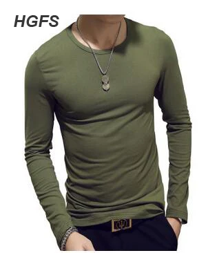 Осенние мужские повседневные футболки Off White однотонная брендовая одежда с круглым вырезом и длинным рукавом мужские тонкие футболки одежда топы футболки размера плюс - Цвет: 10 army green O neck