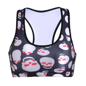 

Women Red Eyed Skull Print Fitness Short Vest Workout Wireless Underwear Seamless Stretch Tank Top Hiphop Soft Bra