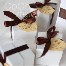 Cocostyles изготовленная на заказ пустая элегантная крышка и Базовая коробка с лентой и биркой для газона СВАДЬБЫ ДОБРО ПОЖАЛОВАТЬ конфеты пользу Подарочная коробка
