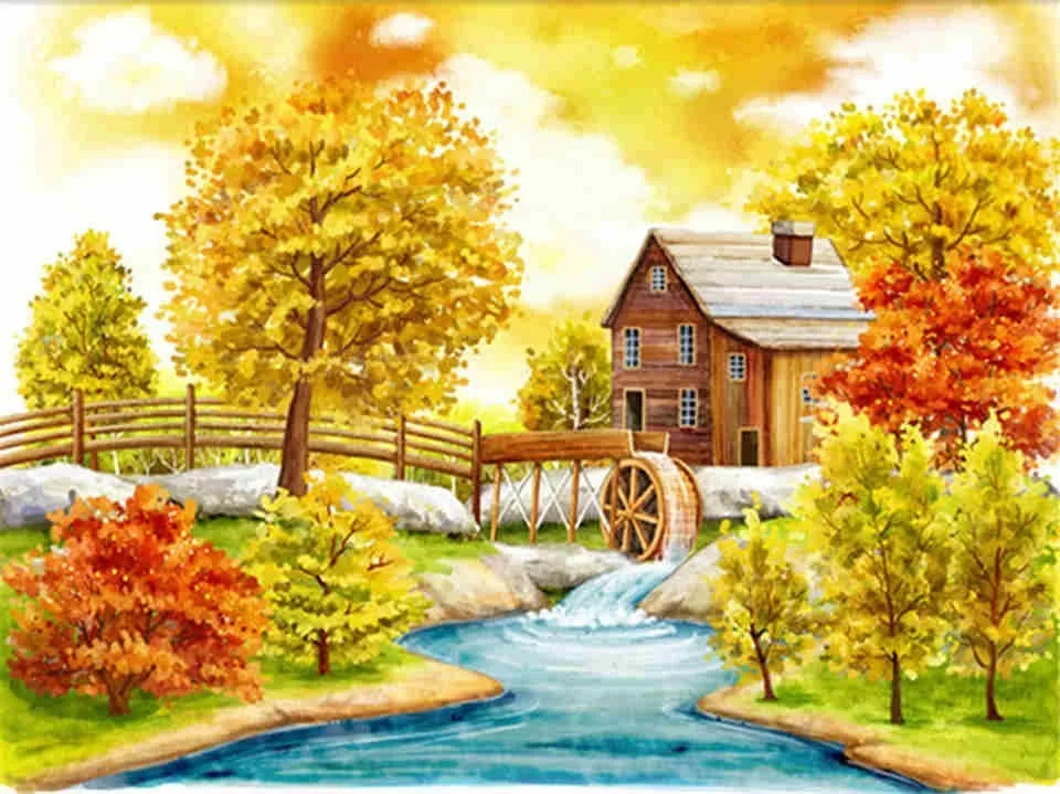 Алмазная мозаика HUACAN, пейзаж, Осеннее дерево, 5D, сделай сам, алмазная живопись, полная квадратная картина, пейзаж, стразы, Декор для дома - Цвет: F8321