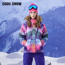 GSOUSNOW новая лыжная куртка Женский ветрозащитный Теплый волос Большой волос воротник Лыжная куртка костюм для горного туризма аварийная одежда
