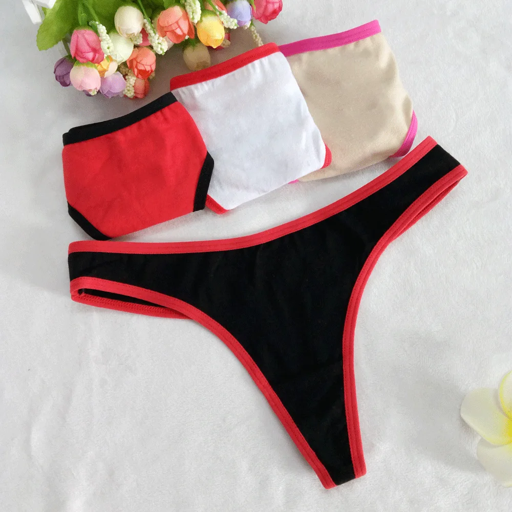 New 1pcs Fashion Women Patchwork Black Red White Cotton Large Underwear