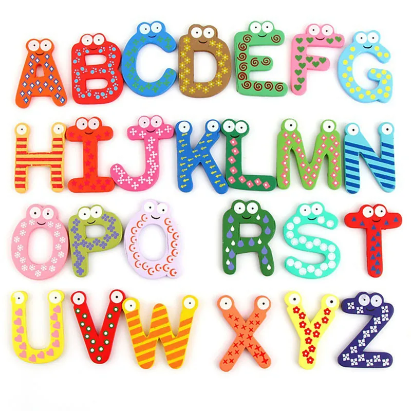 26pcs Wooden cartoon letters A-Z magnet children's educational toys fashion 