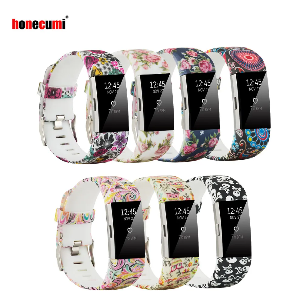 

Honecumi For Fitbit Charge 2 Bands Sport Silicone Wristbands Bracelet For Fitbit Charge 2 Flower Patterns Small Large Size