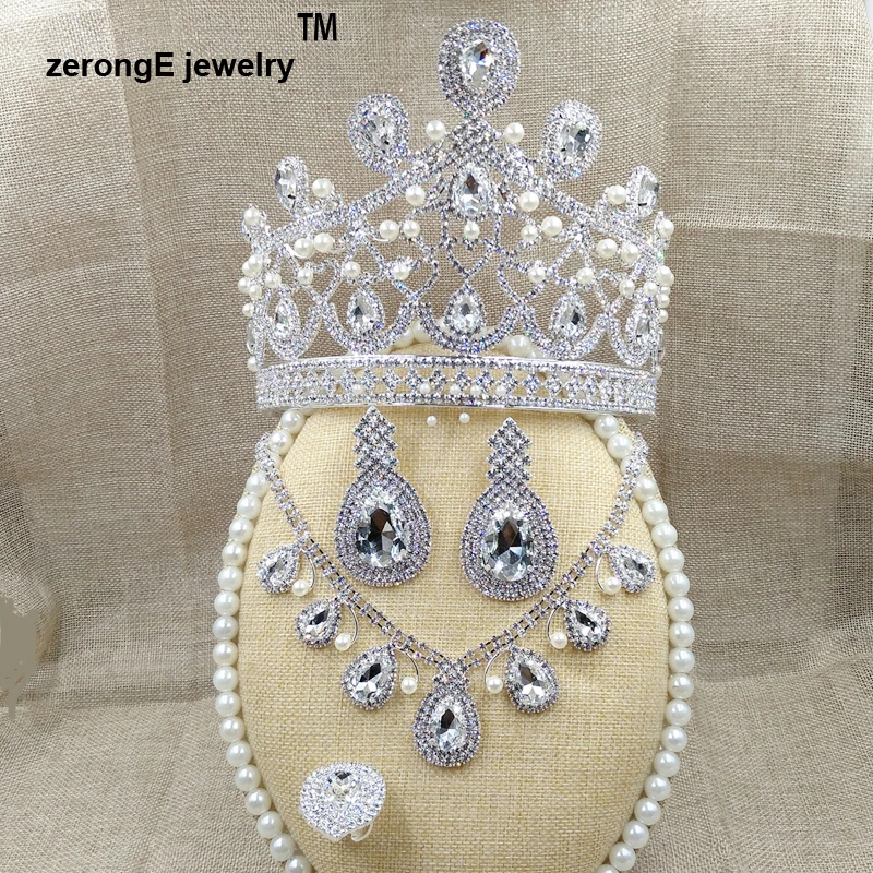 ZerongE jewelry3." Роскошная Королевская корона диадема блестящая Хрустальная маскарадная корона с ювелирными серьгами