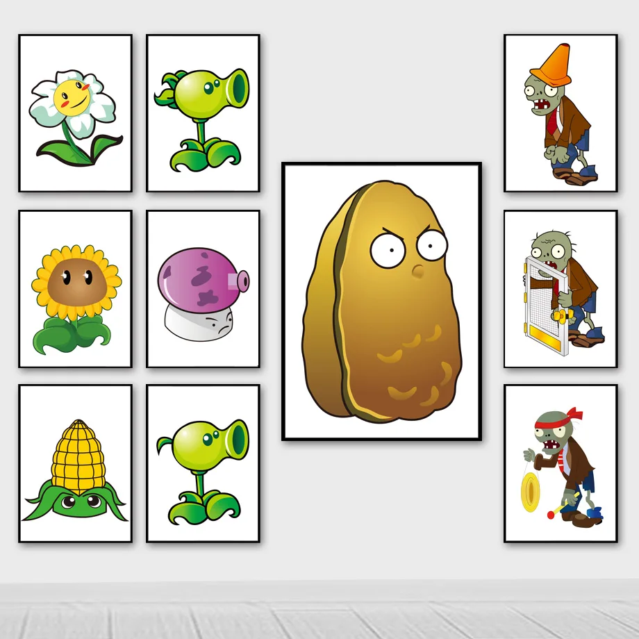 

Cartoon Plants VS Zombies Nordic Posters And Prints Wall Art Canvas Painting Wall Pictures Kids Baby Boy Girl Room Home Decor
