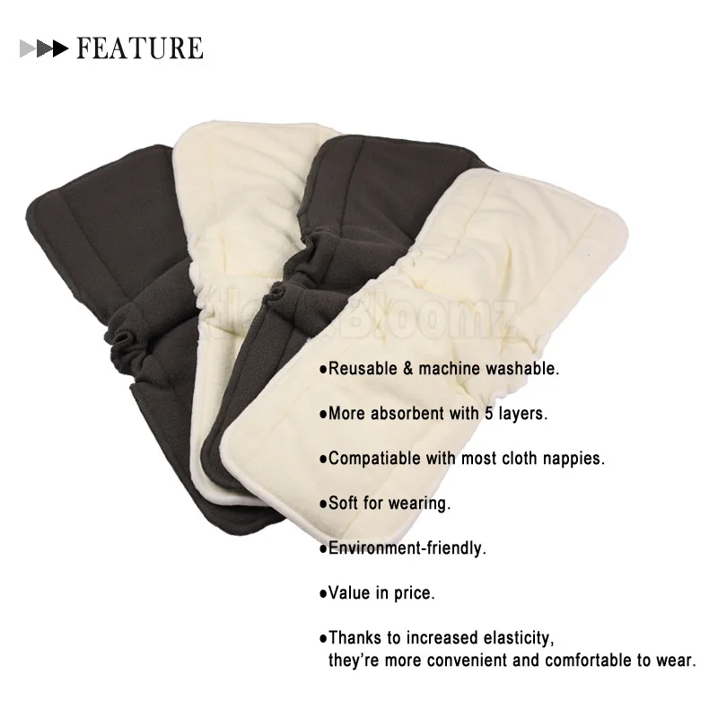 Baby Bamboo Reusable Cloth Diaper Inserts Charcoal Washable Nappy Liners 5Layers Changing Liners For Cover cloth diaper insert cloth diaper liners