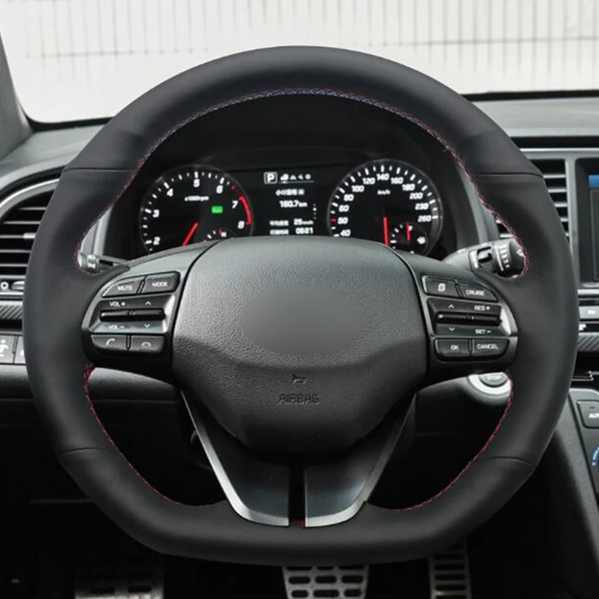 Черная натуральная кожа Чехлы рулевого колеса автомобиля для hyundai Elantra 4 2016 2017 2018