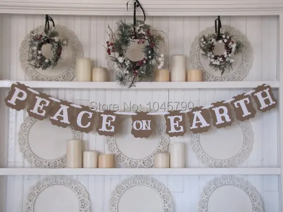 

Free Shipping 1 X PEACE ON EARTH Bunting Banner Party Decoration Supplies Photo Booth Prop