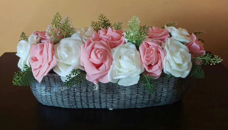 См 10 головок 8 см искусственные розы цветы с листом Свадебный букет невесты DIY ПЭ Пена Цветок на День святого Валентина вечерние вечеринка украшения