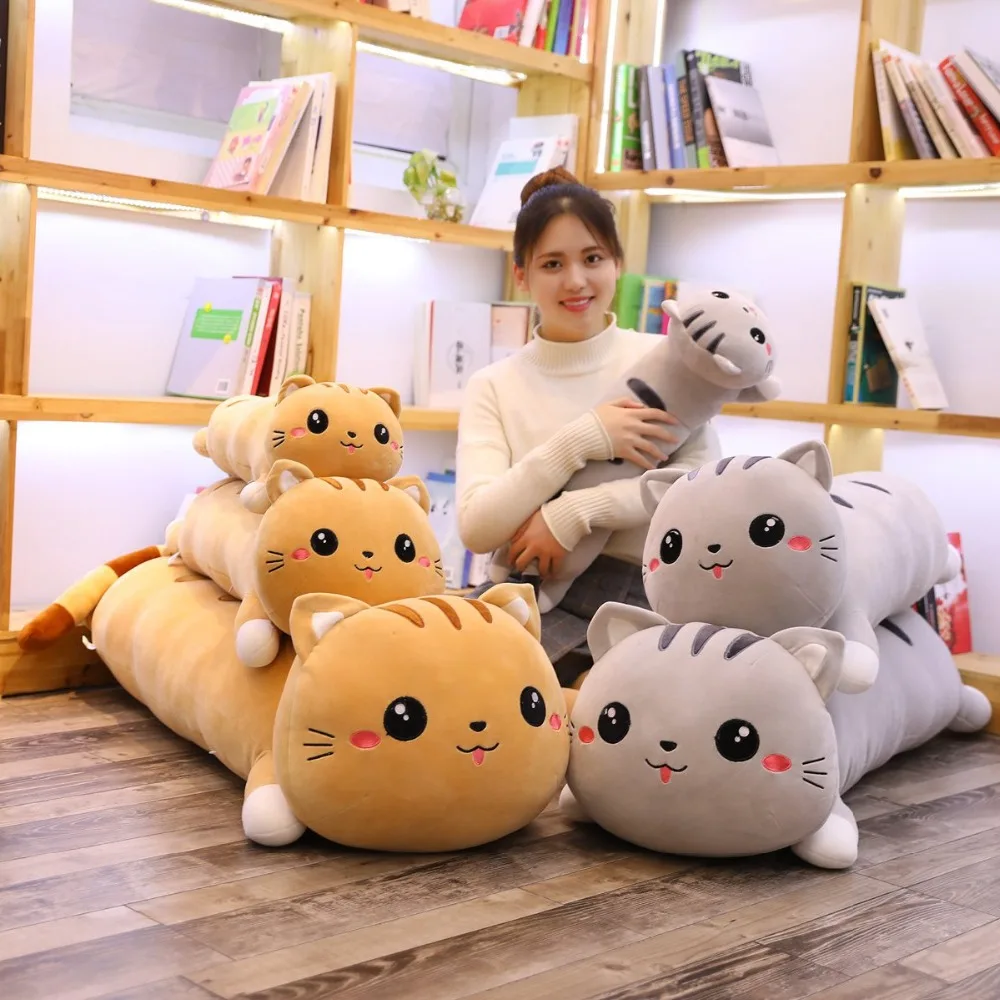 Huge Size 130cm Long Cat Pillows Plushie Toy Soft Cushion Stuffed Plush Animal Dolls Cushion for Kids Girls Home Decor Gifts