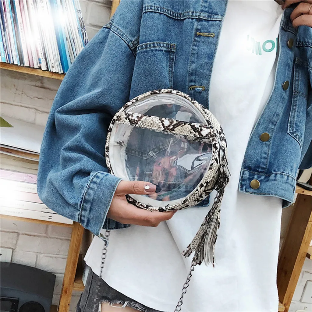 

Women's transparent shoulder bag handbag Simple Python pattern clear Casual Zipper Single Messenger crossbody bags for women new