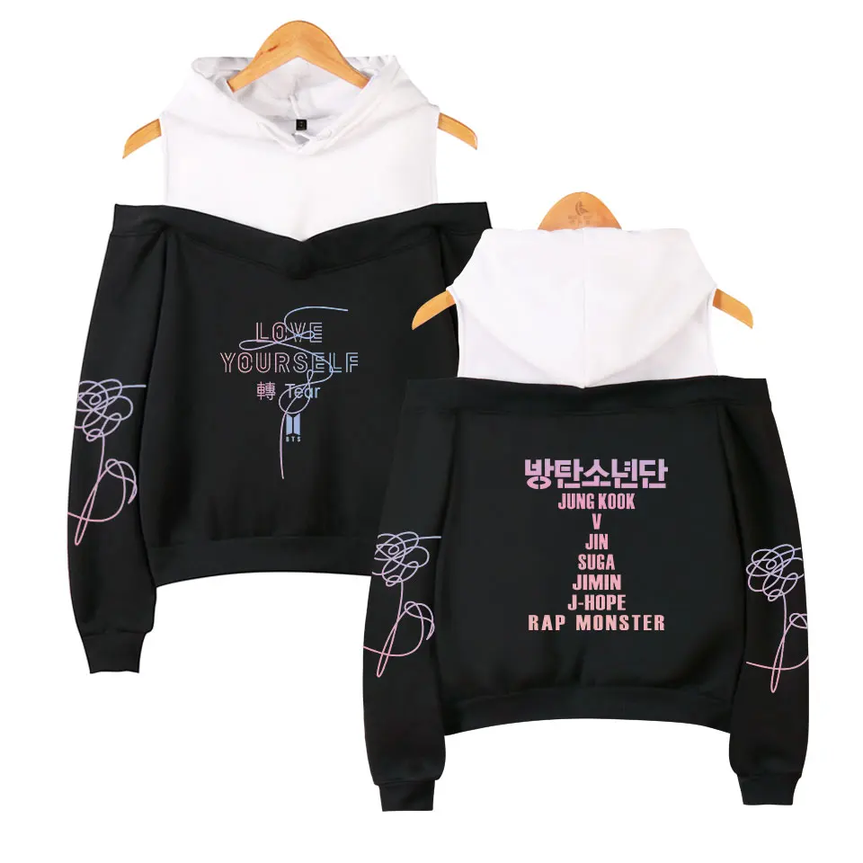 BTS Liefde Jezelf Persoonlijkheid Mouwen LOVE YOURSELF TO TEAR Hip Hop Casual  Vrouwen Schouder FAKE LOVE Hoodies Sweatershirt