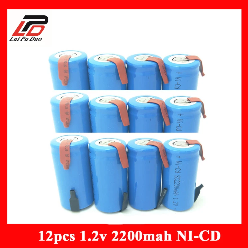 

NI-CD 2200mAh 1.2V for Electric Drill SC Rechargeable Battery SUBC Batteria for Screwdriver Cell with Tab 12 Pieces Included