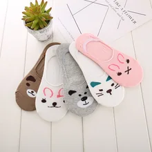 5 пар/уп. Хлопковые женские носки девушка Забавный Милый принт животных лодыжки незаметный носок носки-лодочки силиконовый слой против скольжения короткие носки FUNCILAC