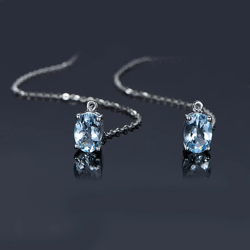 

Lnngy New Natural Light Blue Oval Cut Drop Earring Women Engagement Long Chain Drop Earring Anniversary Earring Jewelry Gift