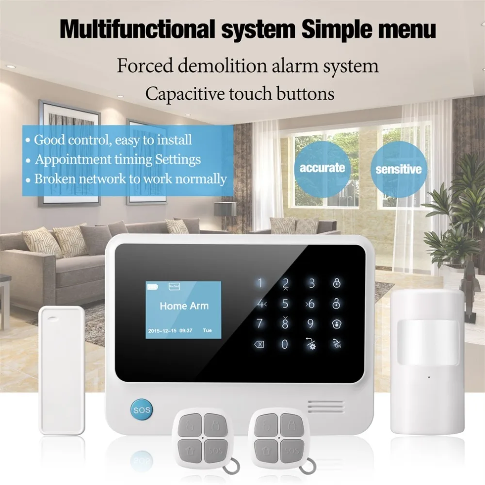 

WIFI+GSM+GPRS Word Menu Home Security Alarm System Support Monitoring And Two-way Intercom Function Build-in Wifi Transmitter